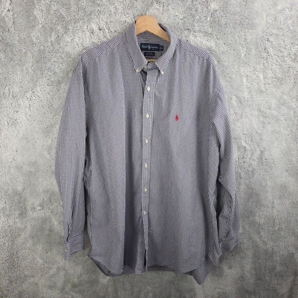 Polo Ralph Lauren Blake Vintage Mini Check Print Cotton Button Down Shirt Sz XL - Picture 1 of 7